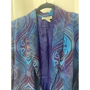 Vintage Kensington‎ Square Women's Blazer Jacket Purple Blue Paisley Print L XL